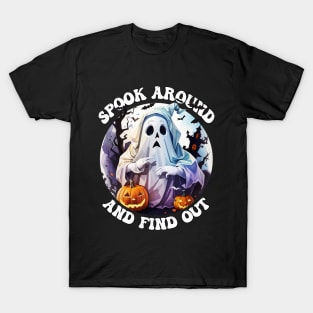 Spook Around and Find Out Spooky Season Ghost Bats Funny T-Shirt